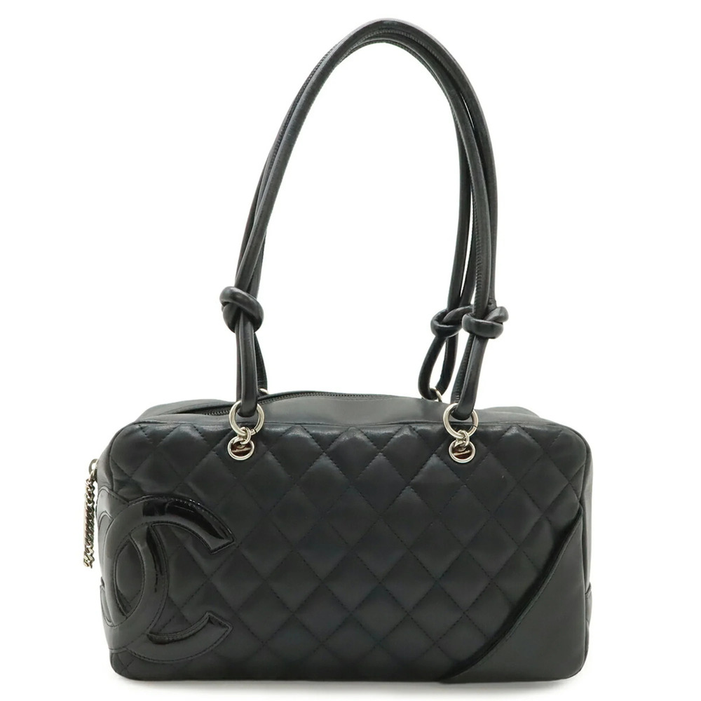 CHANEL Cambon Line Bowling Bag Handbag Shoulder Soft Calfskin Enamel Black A2...
